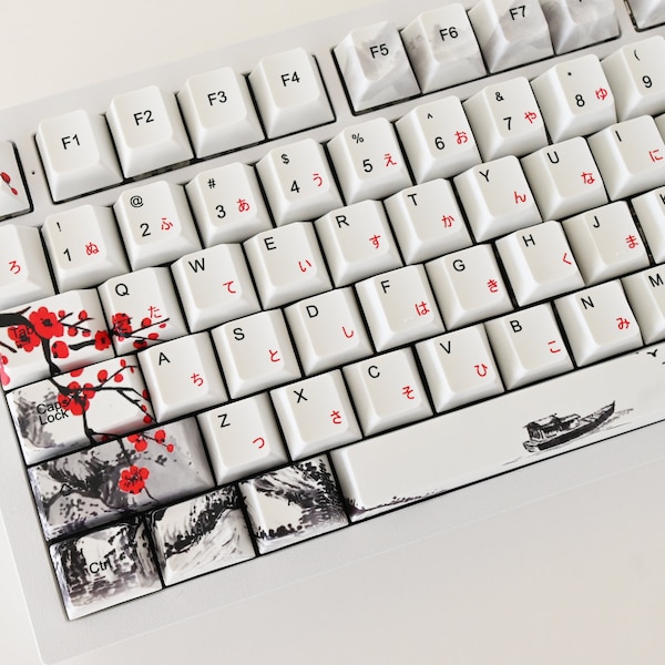 Sakura Cherry Blossom Japanese Keycap Set for Mechanical Keyboard | French Japanese German Language | OEM or Cherry Profile | | PBT Material