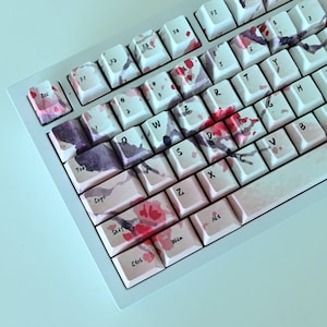 Red Sakura Cherry Blossom Theme Custom Keycap Set for Mechanical Keyboard | Cherry Profile | 158 keys | PBT Material