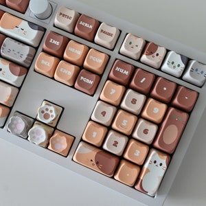 Leuke cartoon kat thema aangepaste keycap set voor mechanisch toetsenbord | 138 toetsen | MAO-profiel | Type MX-schakelaar | PBT-materiaal | Leuk cadeau
