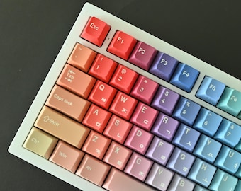 Backlit Korean Keycaps, Rainbow Candy Gradient Theme: Side and Top Print, Cherry Profile, PBT