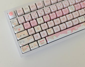 Cute Pink Cat Cafe Theme Custom Keycap Set for Mechanical Keyboard | 138 keys | MAO Profile | MX Switch Type | PBT Material | Cute Gift