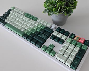 Cozy Tea House Cafe Keycap Set: Chinese Green Tea, Cherry Profile, PBT