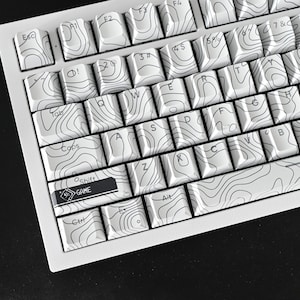 Verlichte bovenkant print witte contour golven lijnen toetsenset voor mechanisch gamingtoetsenbord | 132 toetsen | Cherry MX-profiel | PBT-materiaal