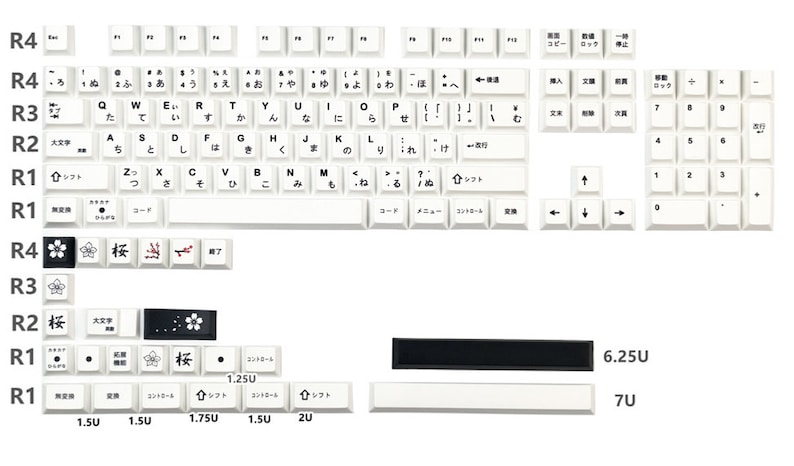 K&ouml;nnte beinhalten: Eine wei&szlig;e Tastatur mit schwarzen Tastenkappen mit japanischen Zeichen und Symbolen. Die Tastatur verf&uuml;gt &uuml;ber einen Nummernblock, Pfeiltasten und Funktionstasten. Die Tastatur enth&auml;lt auch eine Vielzahl von Spezialtasten, wie z. B. eine 'Kopieren'-Taste, eine 'Sperren'-Taste und eine 'Umschalttaste'.