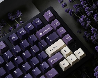 Purple Lavender Flowers Keycap Set: English, French & Spanish Layout, Cherry Profile, PBT