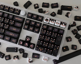 Cute Black Cat Gaming Keycap Set for Mechanical Keyboard | 140 keys | MAO Profile | MX Switch Type | PBT Material