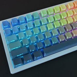 Conjunto de teclas de impresión lateral con degradado de arco iris pastel retroiluminado para teclado mecánico / 133 teclas / perfil de cereza / tipo de interruptor MX / material PBT