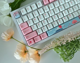 Pink Sakura Keycap Set: Japan Theme, Cherry Profile, PBT