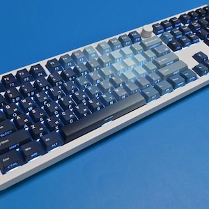 Backlit Glacier Blue Gradient Keycap Set: Korean Language, Top & Side Print, Cherry Profile, PBT