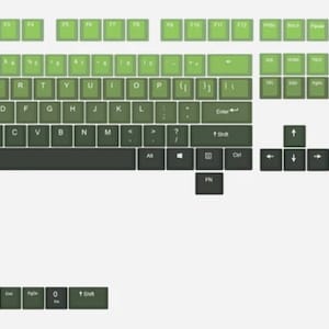 以下が含まれることがあります： 標準レイアウトの緑と黒のコンピューターキーボード。キーには文字、数字、記号がラベル付けされています。キーボードの右側にはテンキーがあります。