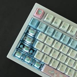 Cyberpunk Cat Keycap Set: Pink & Baby Blue, Backlit and Translucent, Cherry Profile, PBT