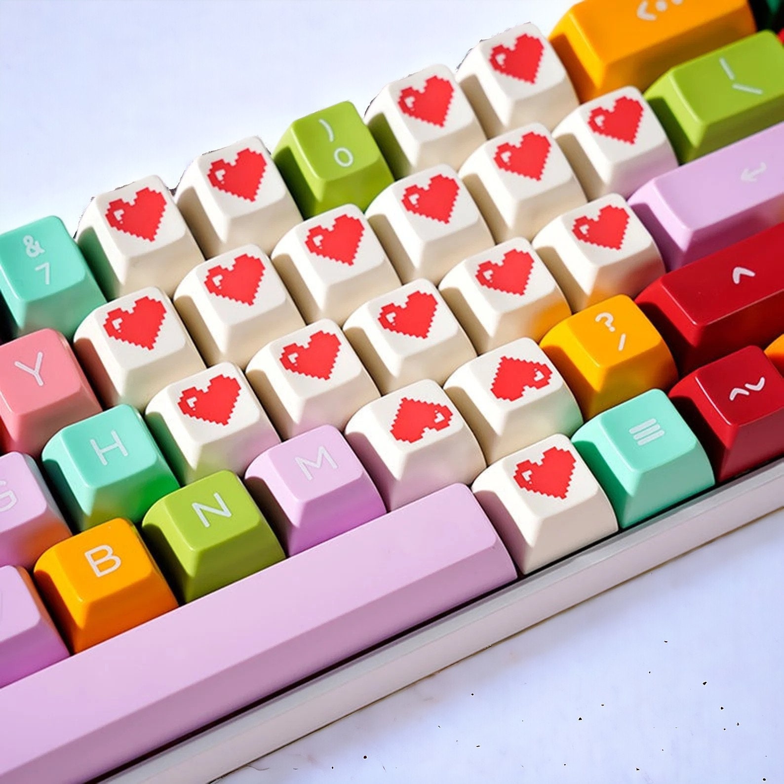 Cute Rainbow Color Keycap Set For Mechanical Keyboard | Dandelion Rainbow Love | ABS Material | SA Profile | MX Switch Style