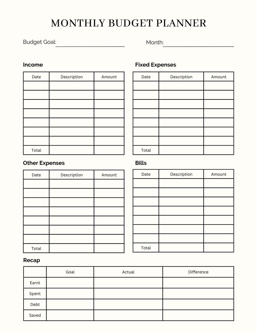 Printable minimal monthly budget planner money tracker etsy de
