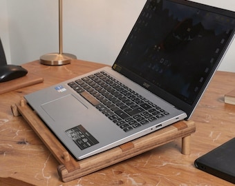 Solid Walnut Laptop Stand, Ergonomic Wooden Riser, Desk Accessory