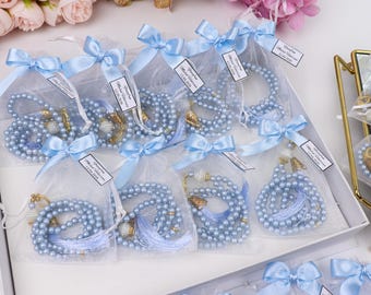 Rosario Tasbih azzurro con perle, rosario: regalo per matrimoni musulmani, bomboniera per baby shower.