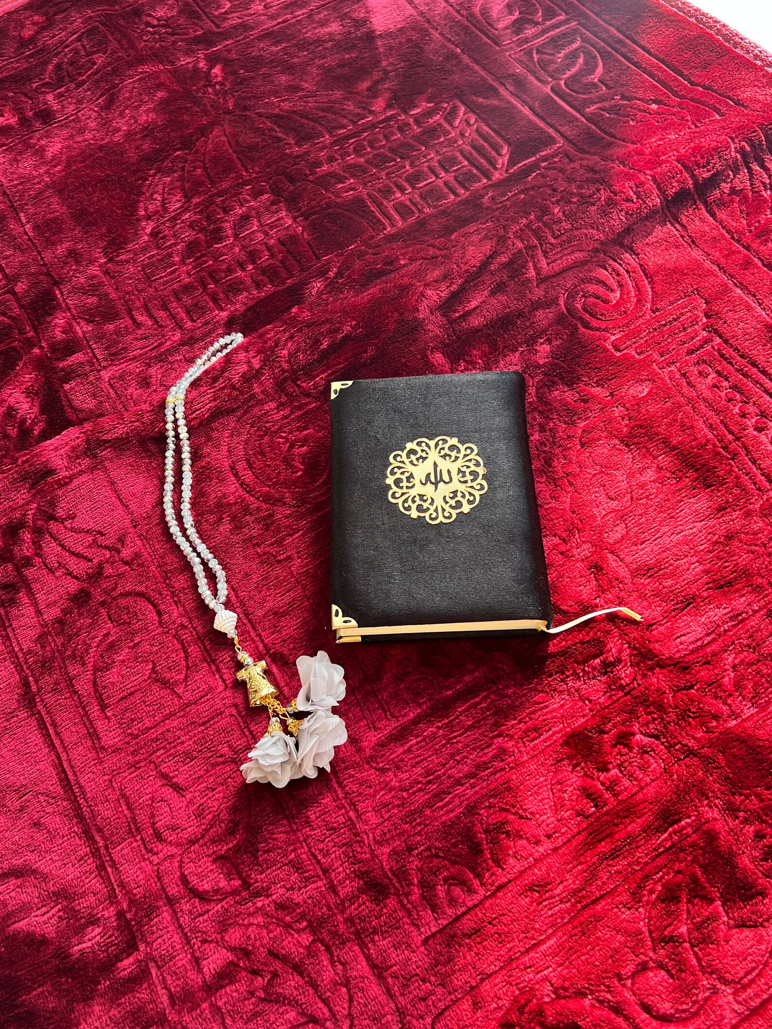 Red Prayer Matthick Plush Prayer Rug Quran Tasbeeh Etsy