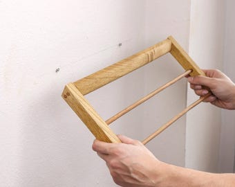 Handmade Chestnut Wood Towel Hanger, Slanted Wall Mounted Kitchen, Wooden Dishcloth Holder, Modern Organizer