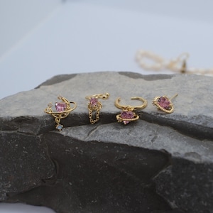 Gouden oorbellenset, hartvormige piercings, bungelster oorbellen, gouden set oorbellen, verjaardagscadeau voor haar