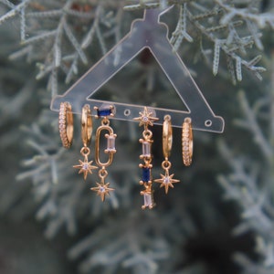 Juego de pendientes de oro, 6 piezas de piercings múltiples, pendientes de estrella colgantes, juego de pendientes de botón de oro, regalo de cumpleaños para ella