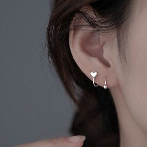 Silber Hoop Twist Ohrringe, Sterling Silber Spirale Wrap rund Ohrringe, Schraubkugel Ohrstecker, Spirale Piercing, minimalistisch Geschenk für sie