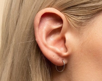 Titanium Hoop Earrings,Hypoallergenic Silver Huggie Hoops,Gold Huggie Earrings,Clicker Hoop Earrings