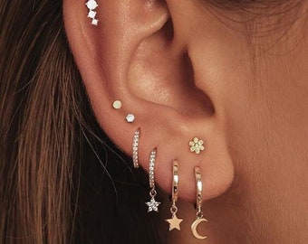 Gold Earring Set for Multiple Piercing,star&moon Earrings,gold