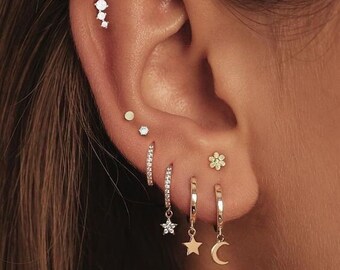 thumbnail image 2 of Gold Hoop Trendy Gold Huggie Dainty Earring Stacks 14K Gold Hoop Earrings Hypoallergenic Earring Sets For Multiple Piercing Flat Back Stud Huggie Cartilage Earrings Jewelry Gifts Gold Plated Earrings Earrings For Women 2 of 9