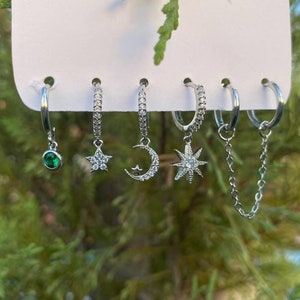 Silver Earring Set,6 Pcs Hoop Earring Set,Multiple Set Earrings,Dainty Zircon Earring Set