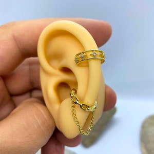 Ear Cuff Chain Earrings,2 piece 18k Gold plated Ear Bone Clips,Chain Stars Ear Cuff,No Piercing Necessary
