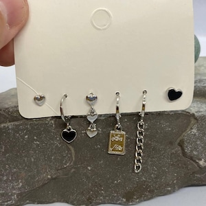 Juego de pendientes de plata para múltiples perforaciones, pendientes de aro con diseño de nicho, juego de pendientes de botón de plata, regalo de cumpleaños para ella