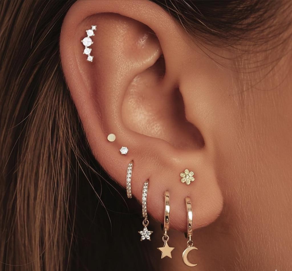 TINGN Set Di 12 Orecchini Da Donna In Oro - Mix Di Cerchi, Clip E Perno Per Piercing Multipli, Regalo In Confezione