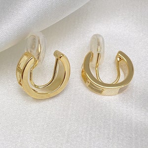 Clip sur boucles doreilles, cerceau délicat en nacre blanche naturelle, cerceau chic simple plaqué or 14 carats, oreilles non percées, cadeau pour elle image 6