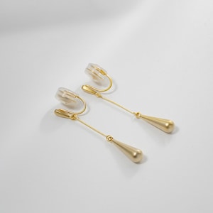Clip auf Tropfen Ohrringe, Teardrop baumeln Ohrringe, unsichtbare lange Gold Clip auf Ohrringe, Geschenk für sie