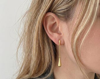 Clip On Drop Earrings,Teardrop Dangle Earrings,Invisible Long Gold Clip On Earrings,Gift For Her