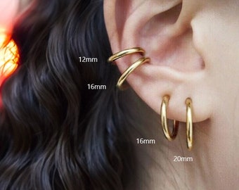 Clip sur boucles d’oreilles créoles, oreille non percée, boucle d’oreille à clips de manchette, boucles d’oreilles en titane, cadeau pour elle