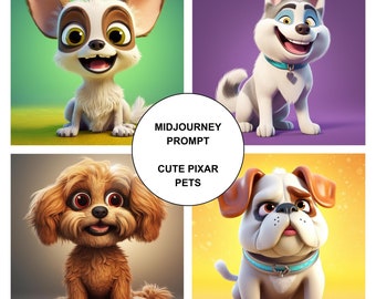 MidJourney prompt for cute cartoon dogs,Midjourney Prompts, Cartoon animals generator, Best Midjourney Prompt, AI art, Customizable,