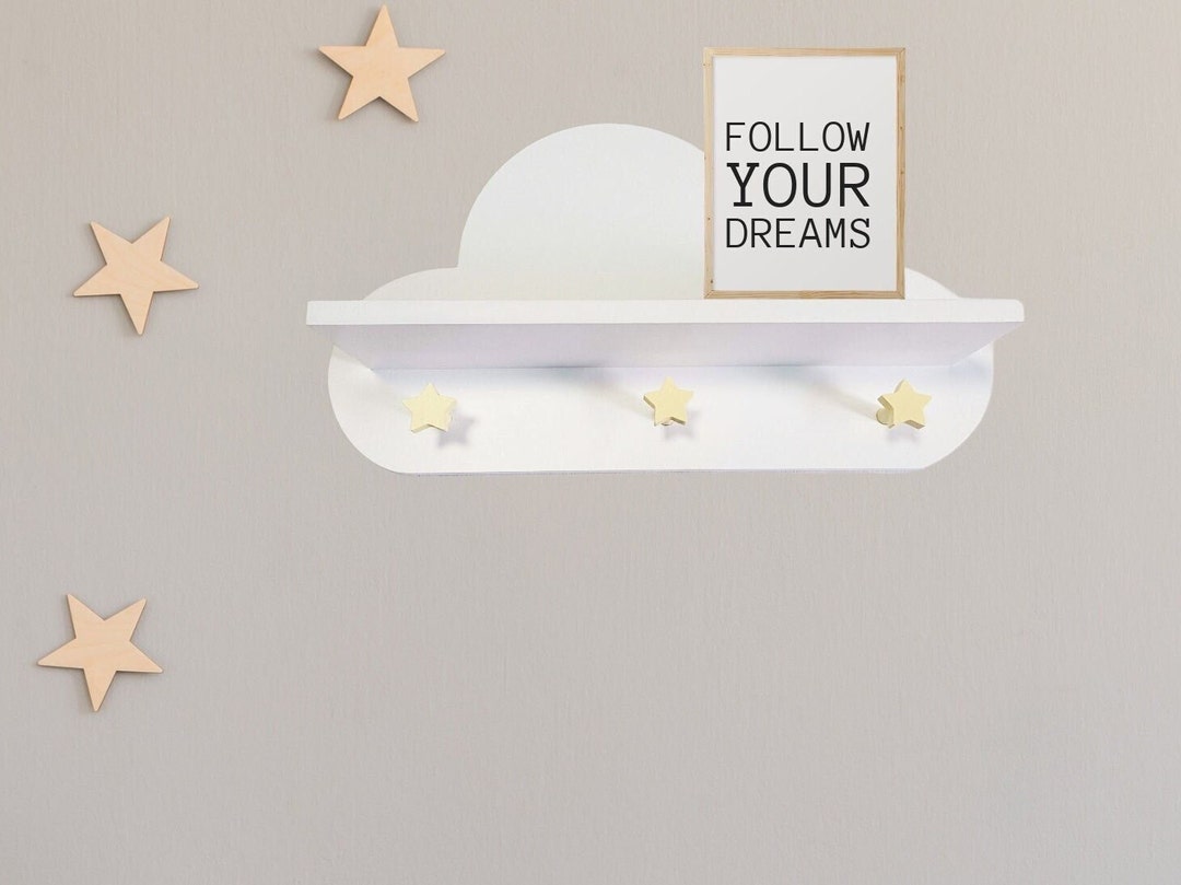 Floating White Cloud Nursery Shelf Baby Nursery Cloud Decor With Star