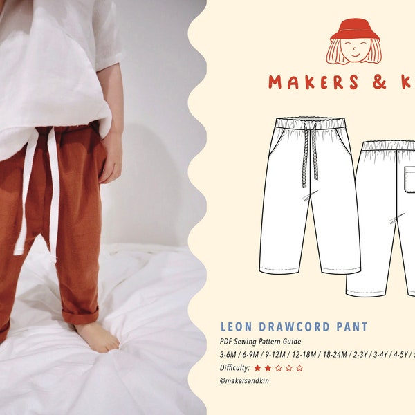 Leon Drawcord Pant PDF Sewing Pattern / Baby Kids Sewing Pattern / Boys Pants / Unisex Sewing Pattern / Relaxed Pant / Instant Download