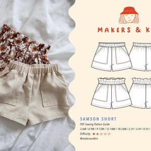 Samson Short Unisex PDF Sewing Pattern / Kids Short Sewing Pattern / Boys Short Pattern / Girls Short Pattern / Baby Sewing Pattern