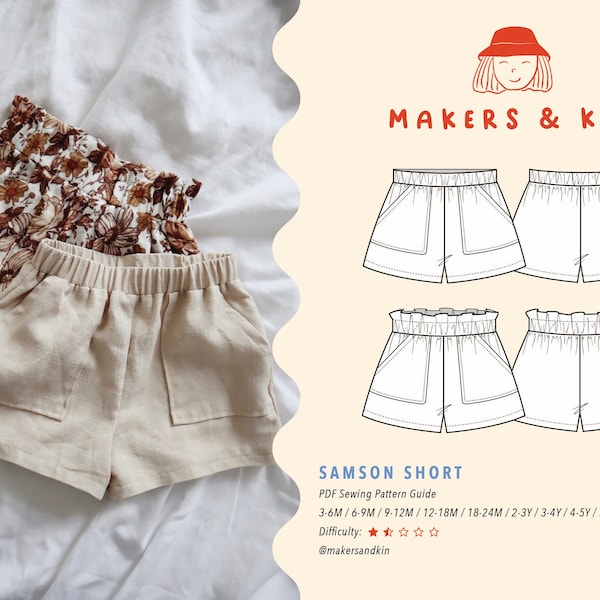 Samson Short Unisex PDF Sewing Pattern / Kids Short Sewing Pattern / Boys Short Pattern / Girls Short Pattern / Baby Sewing Pattern