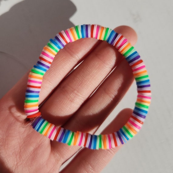 Rainbow Clay Bead Bracelet Heishi Bead Bracelet 6mm Heishi Beads Preppy  Bracelets 6mm Clay Beads Minimalist Jewelry Pride Month 