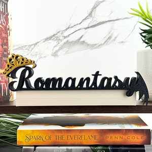 Romantasy crown and wing library sign/bookshelf sign