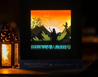 handmade throne of glass shadowbox book nook, Terrasen inspired, officially licensed bookshelf decor