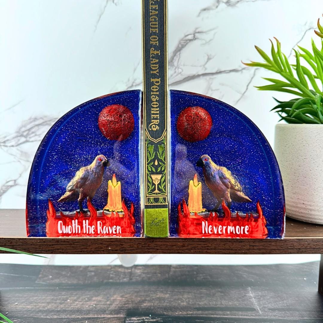 Edgar Allan Poe Dark Gothic LED Lighted Bookends/fantasy Bookshelf ...