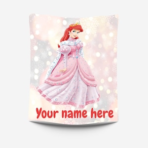 Personalized Blanket for Girls Custom Princess Ariel Kids Throw Baby Girl