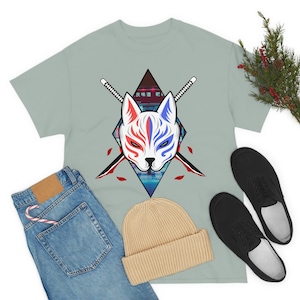 Fox de Kitsune do japonês Camiseta de &lt;br&gt; Entrega Rápida? Kitsune Camiseta | Máscara Kitsune | Camisa Anime | Arte Kistune | Máscara do lobo camiseta de &lt;br&gt; Entrega Rápida? Camisa de Arte Japonesa