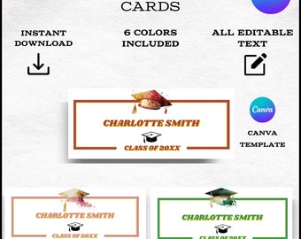 Editable Graduation Name Card Template, Printable Class Graduation Name Cards, Name Cards for Graduates Template