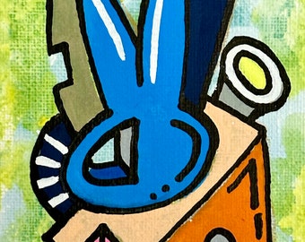 Cubist Art Rabbit Original Abstract Cubist Pop Art Modern Graffiti Painting ACEO ATC ...