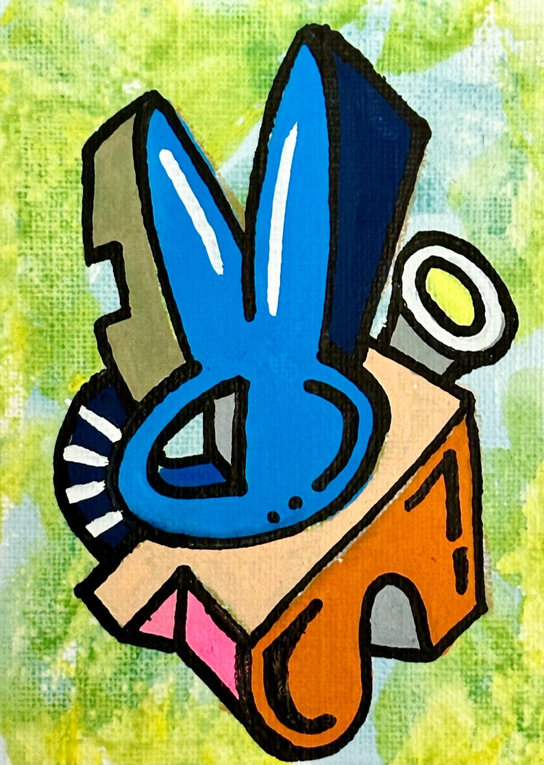 Cubist Art Rabbit Original Abstract Cubist Pop Art Modern Graffiti Painting ACEO ATC ...