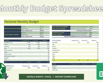2024 Monthly Budget Planner Excel & Google Sheets | Budget Template, Finance Tracker, Expense Tracker